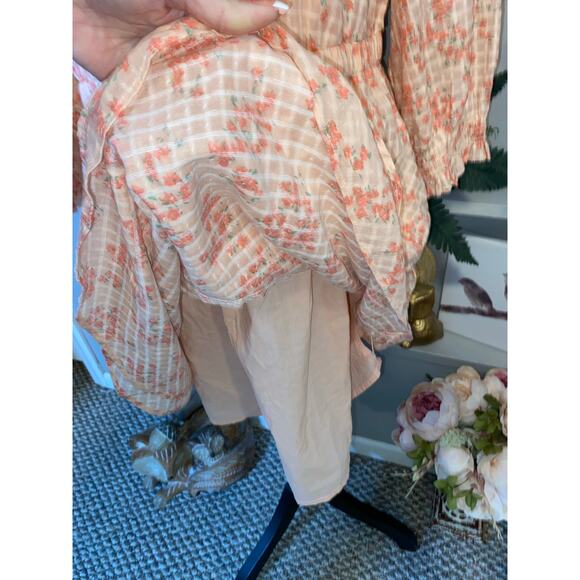 NWT $90 LOFT size Large Peach Pink Floral Liner Slip Elastic Wrist Waist Dress - Picture 9 of 12